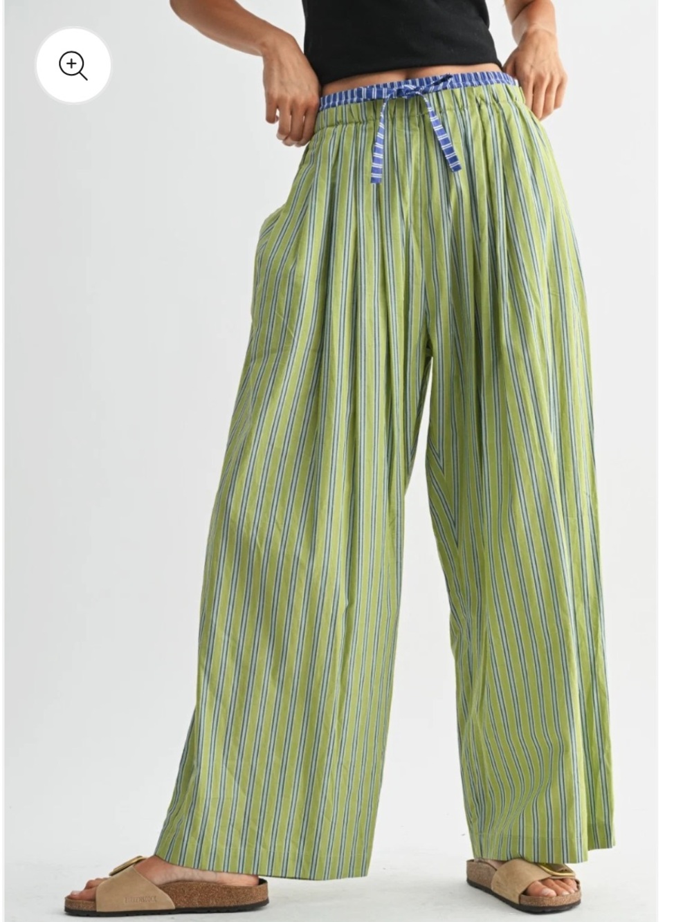 Two-Tone Trouswrs Green and Blue Striped Wide-Leg Trousers
